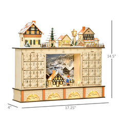 Light Up Table Xmas Wooden Store Holiday Decoration,Christmas Advent Calendar with Countdown Drawer, Village