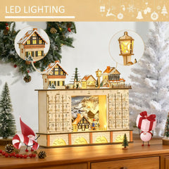 Light Up Table Xmas Wooden Store Holiday Decoration,Christmas Advent Calendar with Countdown Drawer, Village