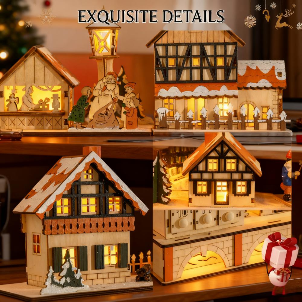 Light Up Table Xmas Wooden Store Holiday Decoration,Christmas Advent Calendar with Countdown Drawer, Village