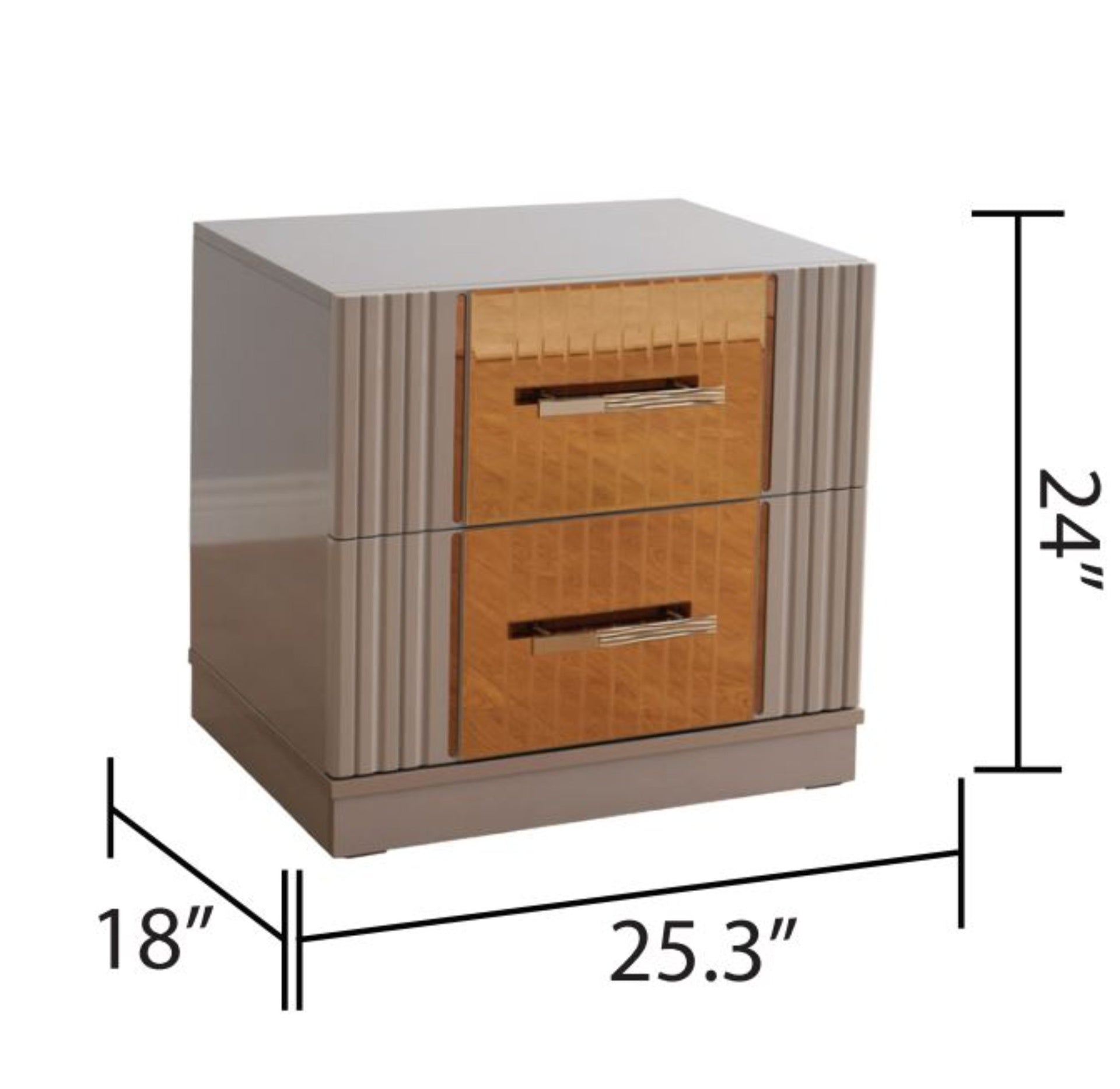 Lorenzo Gold Detailed 2-Drawer Nightstand made with Wood in Gray same as G150109238 (NJ Warehouse inventory)