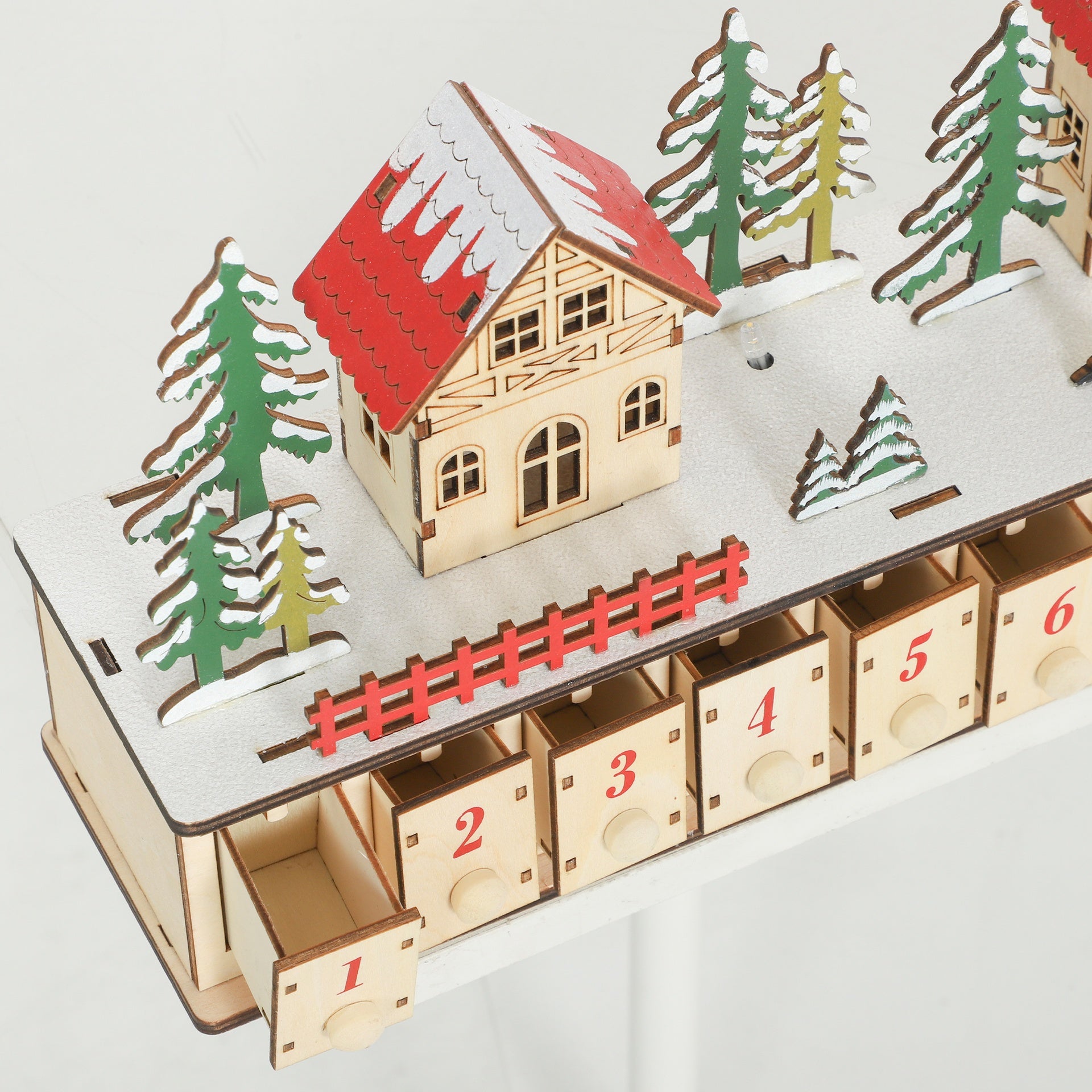 HOMCOM Christmas Advent Calendar with 24 Countdown Drawers and LED Lights, Wood-Effect Advent Calendar, Battery Operated