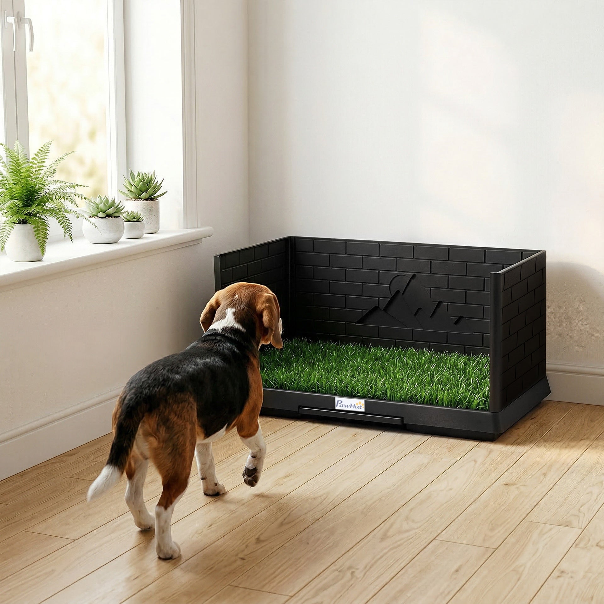 PawHut Dog Grass Pad with High Walls and Tray, Indoor Potty Tray for Puppy Training, Pee Pad Holder with Artificial Grass