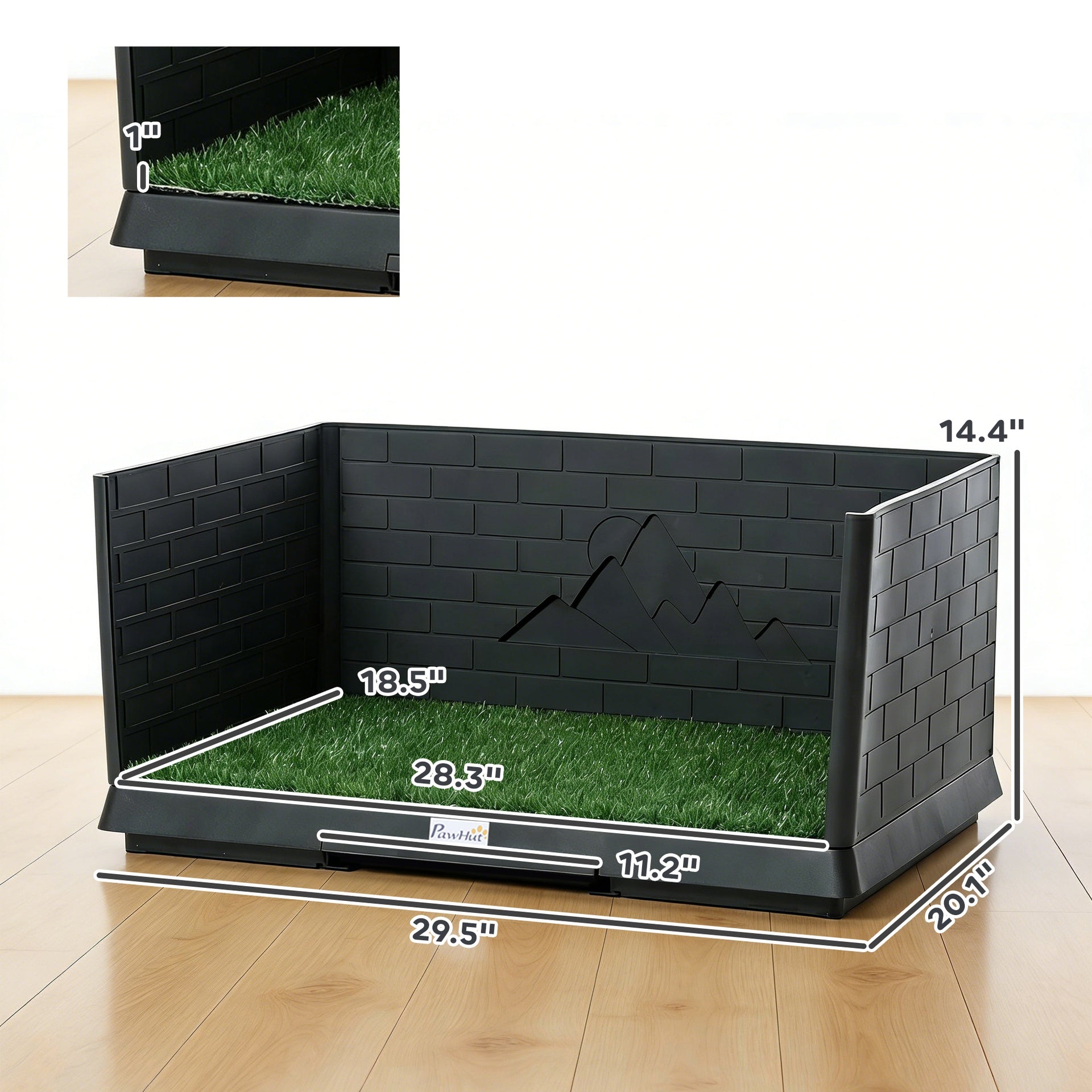 PawHut Dog Grass Pad with High Walls and Tray, Indoor Potty Tray for Puppy Training, Pee Pad Holder with Artificial Grass