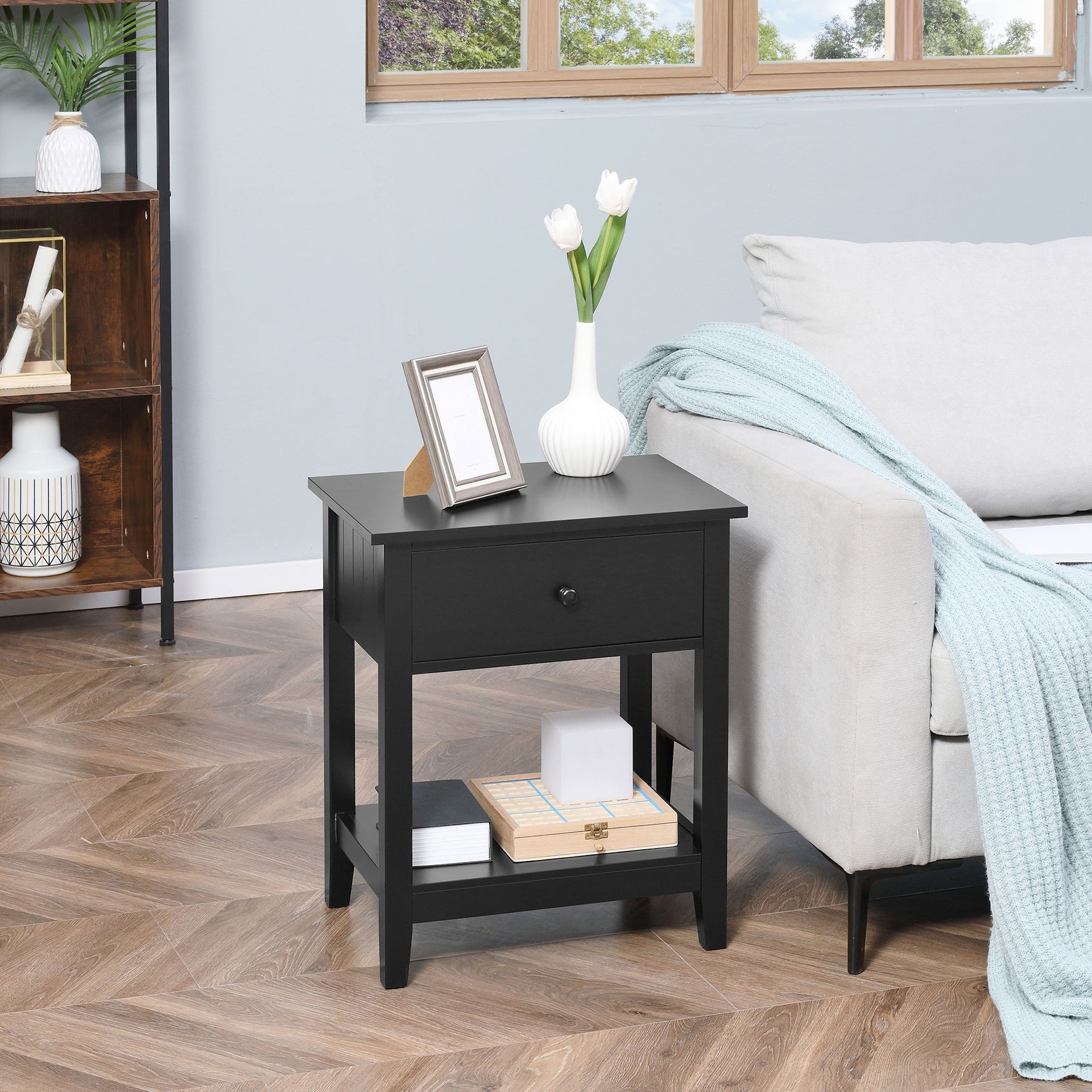 HOMCOM End Table, 2-tier Side Table with Drawer and Storage Shelf, Modern Sofa Side Table for Living Room, Gray