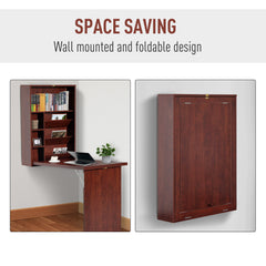 Wall Mounted Desk, Fold Out Convertible Desk, Mahogany