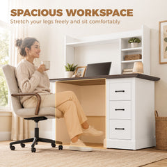 HOMCOM Computer Desk with 3 Drawers and Storage Shelves, 47" Home Office Study Writing Table, Walnut and White