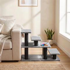 PawHut Pet Stairs, Cat Stairs with 2/3/4-Step Flexible Setup for Bed, Sofa, Gray