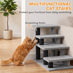 PawHut Pet Stairs, Cat Stairs with 2/3/4-Step Flexible Setup for Bed, Sofa, Gray