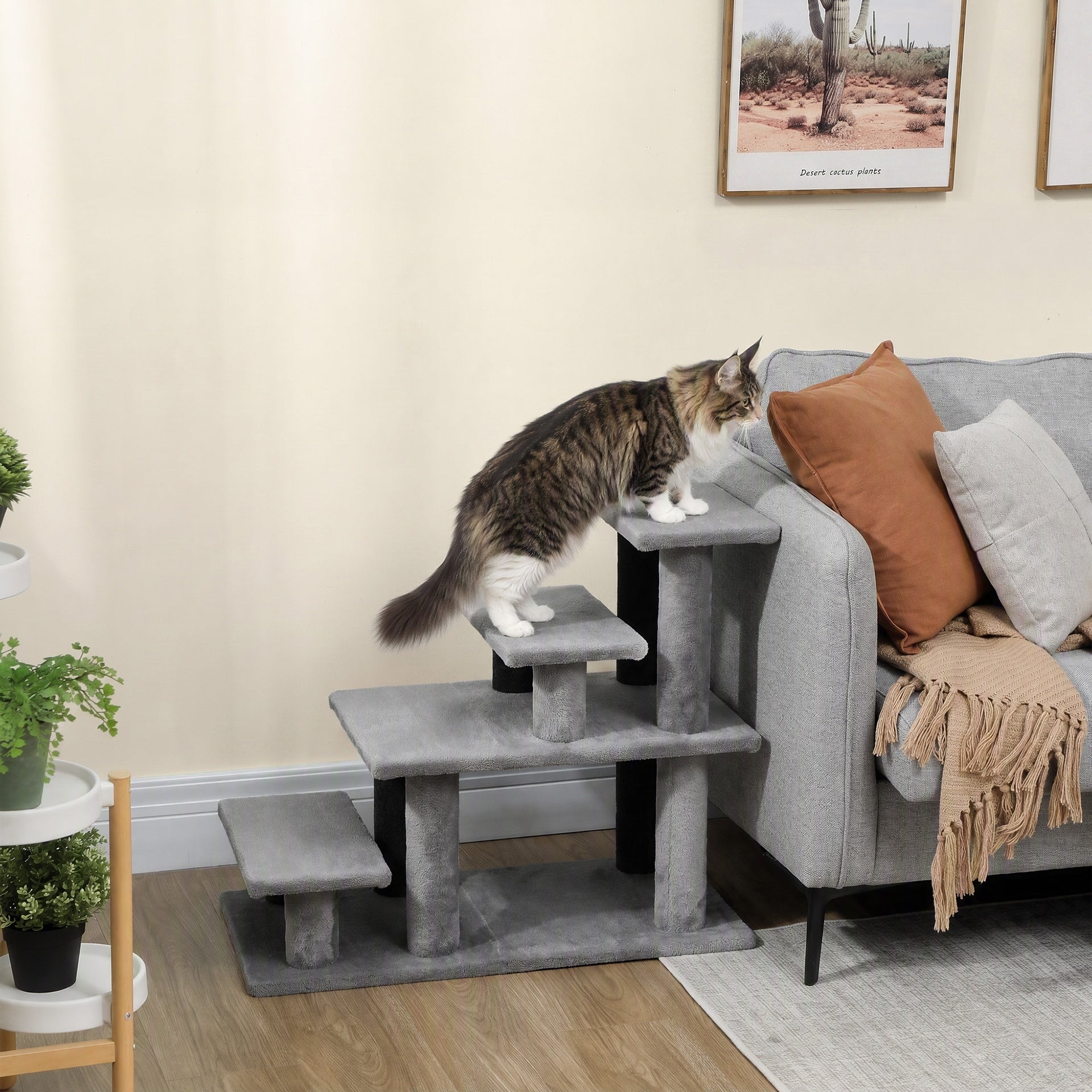 PawHut Pet Stairs, Cat Stairs with 2/3/4-Step Flexible Setup for Bed, Sofa, Gray