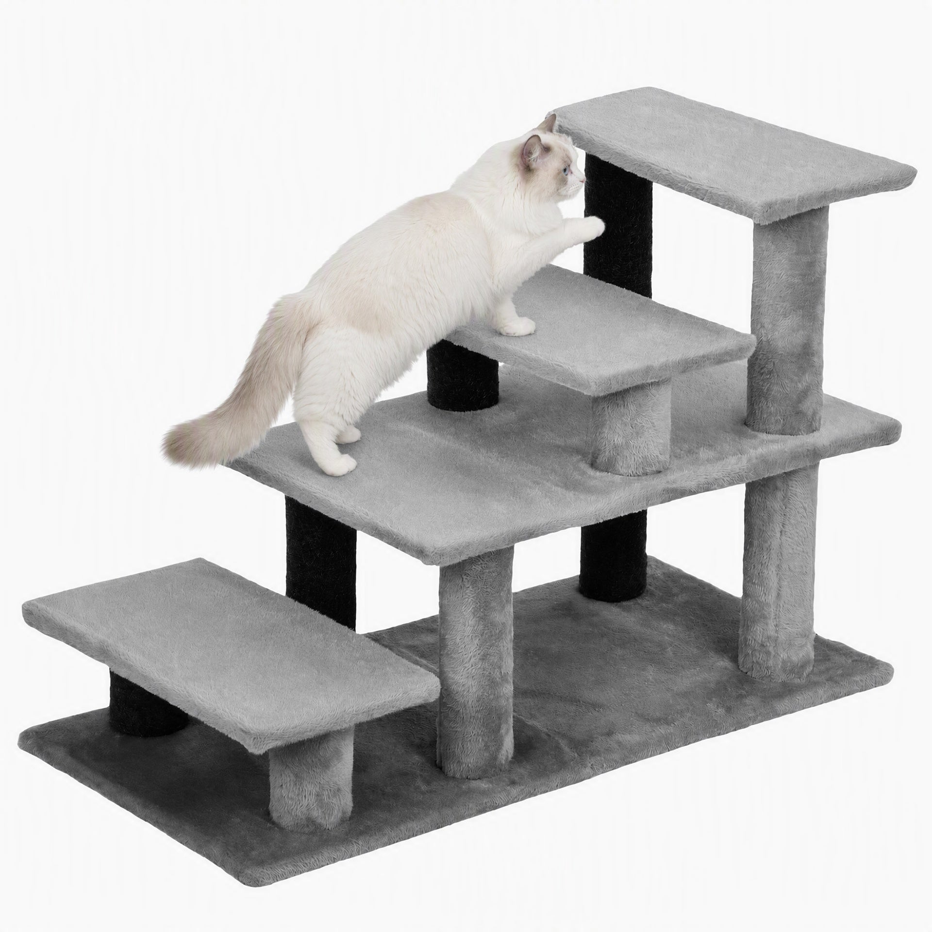 PawHut Pet Stairs, Cat Stairs with 2/3/4-Step Flexible Setup for Bed, Sofa, Gray