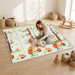 Qaba Foldable & Reversible Baby Play Mat, 79" x 71"Thick Play Mat for Floor, Waterproof Non-Slip, Giraffe & Woodland Animals