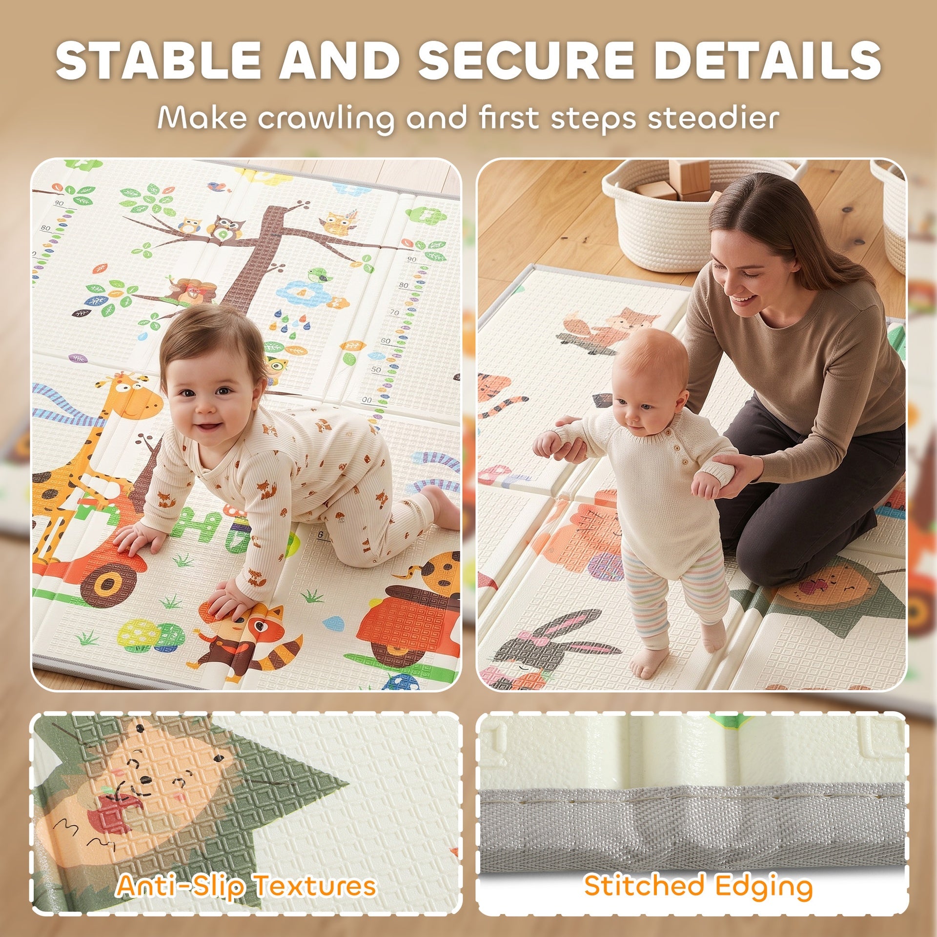 Qaba Foldable & Reversible Baby Play Mat, 79" x 71"Thick Play Mat for Floor, Waterproof Non-Slip, Giraffe & Woodland Animals