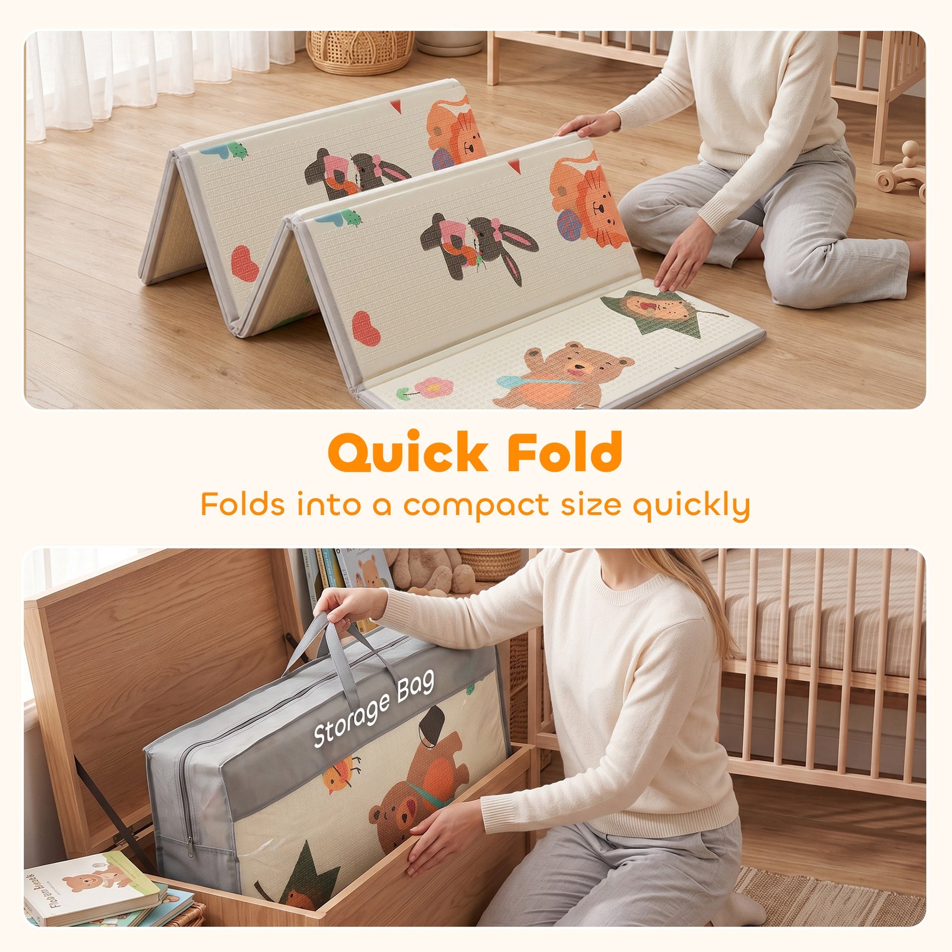 Qaba Foldable & Reversible Baby Play Mat, 79" x 71"Thick Play Mat for Floor, Waterproof Non-Slip, Giraffe & Woodland Animals