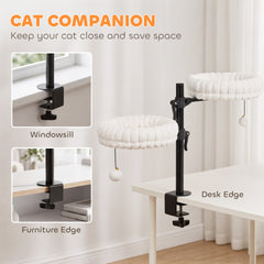 PawHut Cat Desk Bed for Indoor, Cat Hammock with 2 Removable Beds, 2 Hanging Balls for Desk, Windows, Holds Up to 24 lbs, White