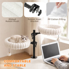PawHut Cat Desk Bed for Indoor, Cat Hammock with 2 Removable Beds, 2 Hanging Balls for Desk, Windows, Holds Up to 24 lbs, White