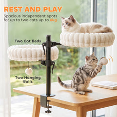 PawHut Cat Desk Bed for Indoor, Cat Hammock with 2 Removable Beds, 2 Hanging Balls for Desk, Windows, Holds Up to 24 lbs, White
