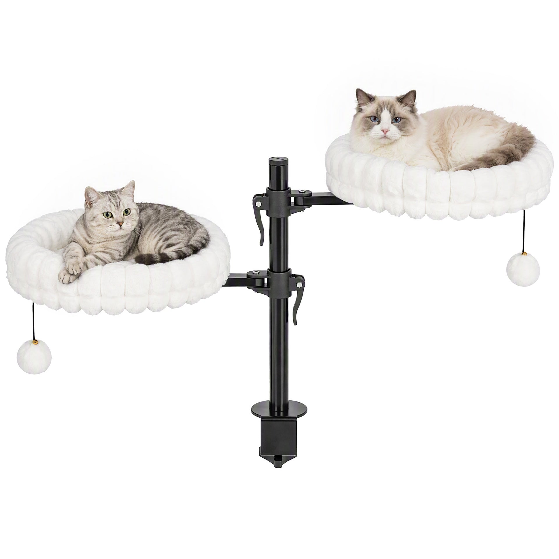 PawHut Cat Desk Bed for Indoor, Cat Hammock with 2 Removable Beds, 2 Hanging Balls for Desk, Windows, Holds Up to 24 lbs, White