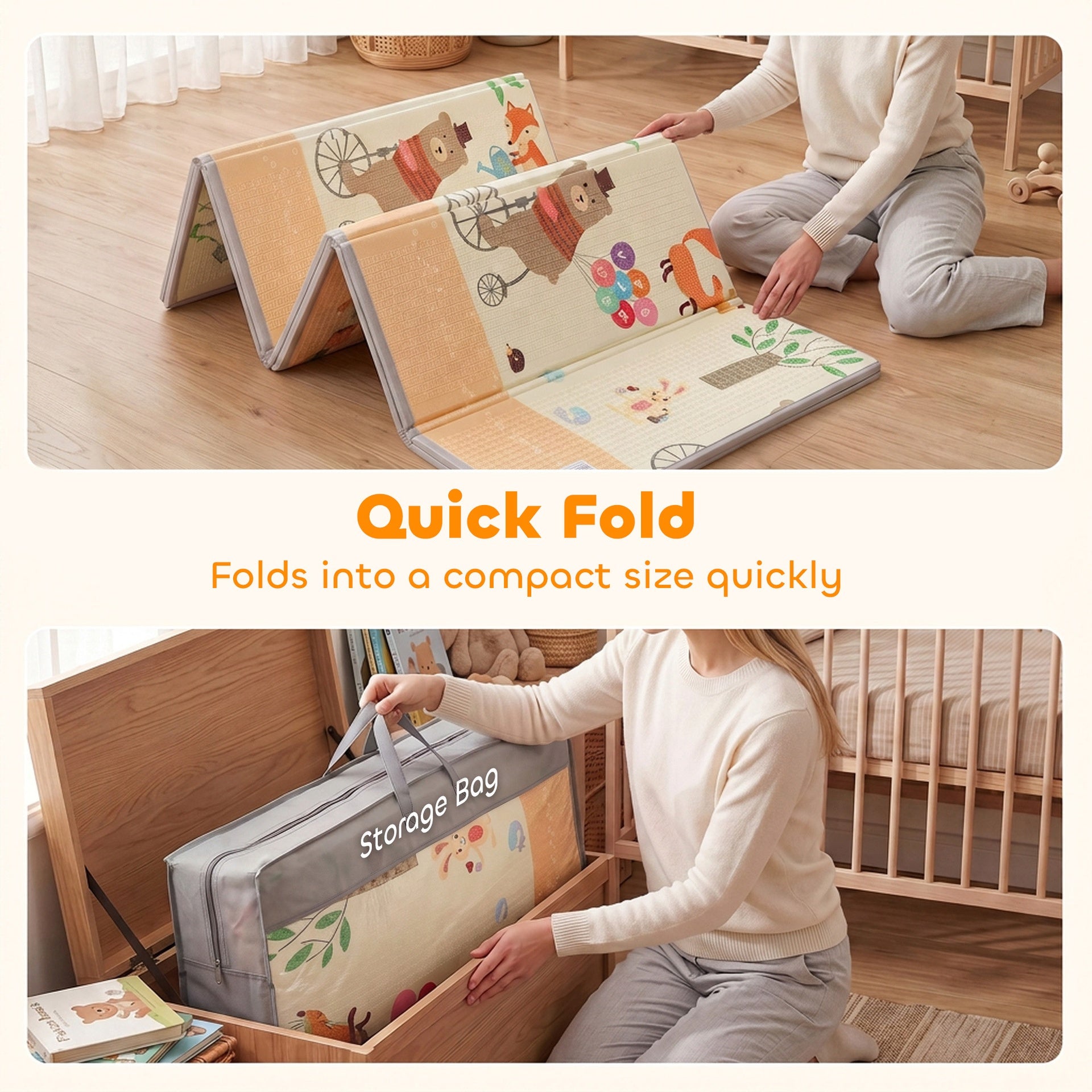 Qaba Foldable & Reversible Baby Play Mat, 79" x 71"Thick Play Mat for Floor, Waterproof Non-Slip, Forest Animals