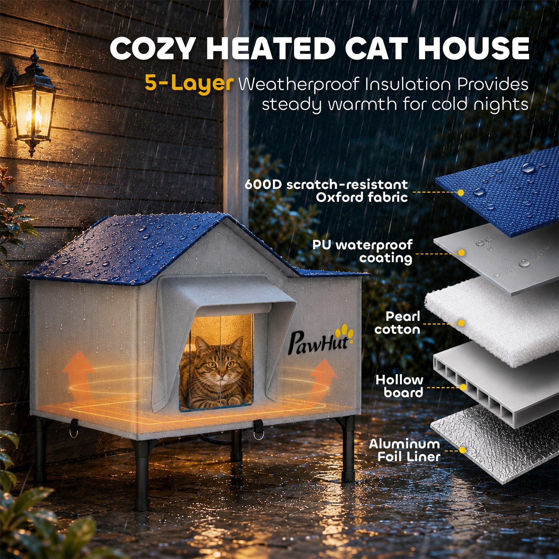 PawHut Heated Cat House Weatherproof with Heating Pad, Elevated Base, Safe Escape Door, for Stray, Barn Cats