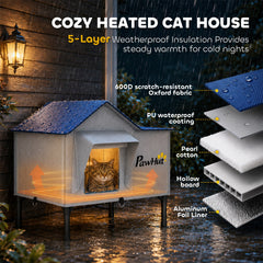 PawHut Heated Cat House Weatherproof with Heating Pad, Elevated Base, Safe Escape Door, for Stray, Barn Cats