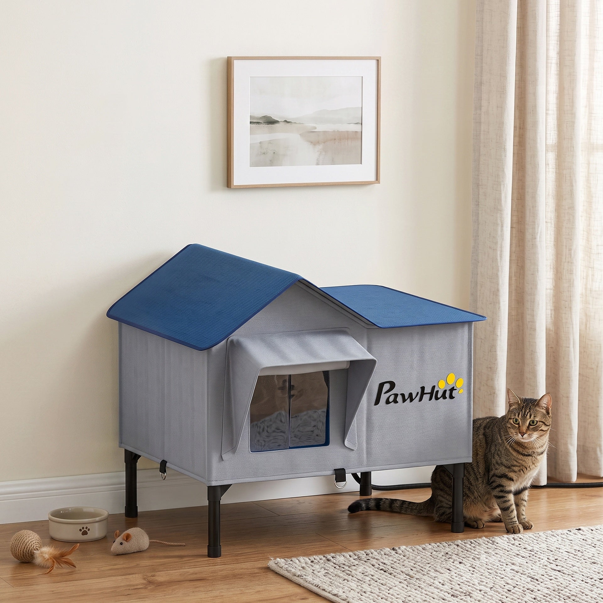 PawHut Heated Cat House Weatherproof with Heating Pad, Elevated Base, Safe Escape Door, for Stray, Barn Cats