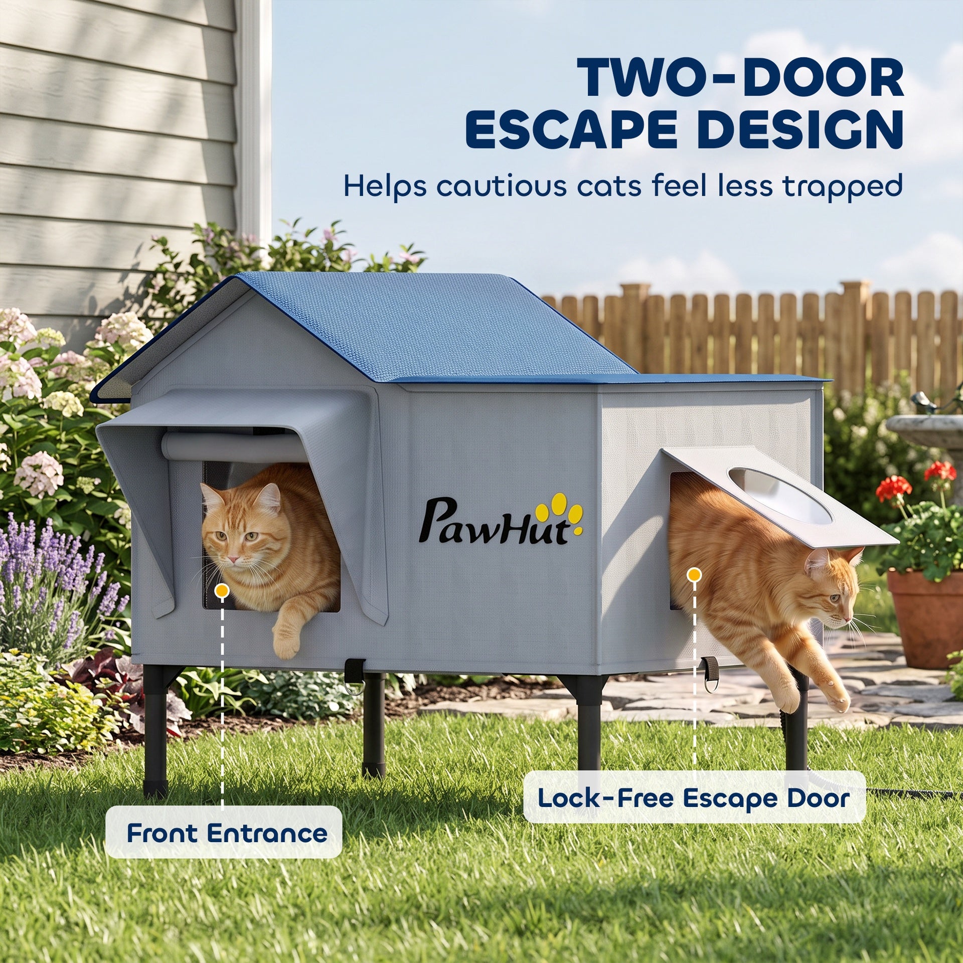 PawHut Heated Cat House Weatherproof with Heating Pad, Elevated Base, Safe Escape Door, for Stray, Barn Cats