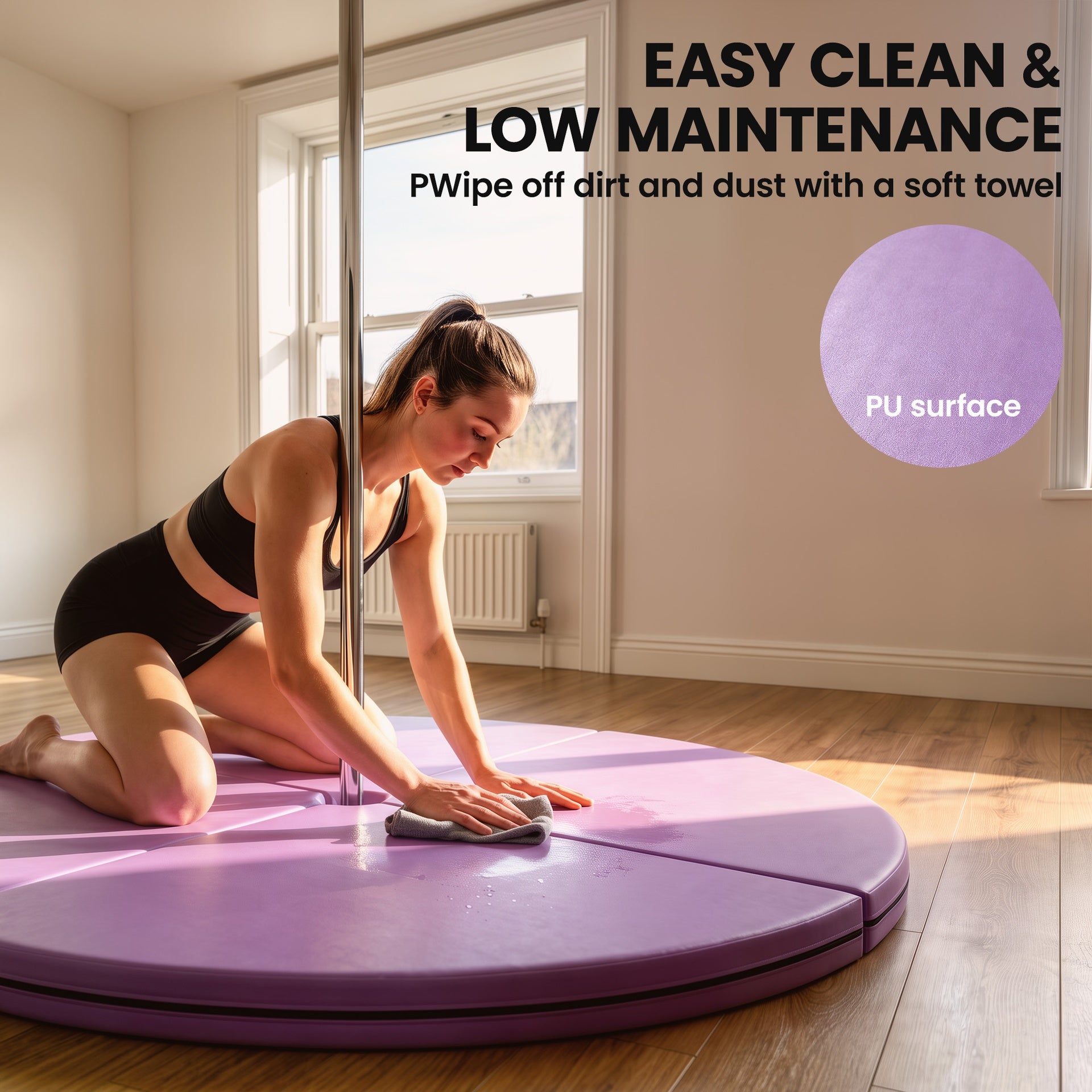 Soozier Pole Dance Mat, 2"T x 5'W Folding Pole Crash Mat for Home, Lightweight and Foldable, Light Purple
