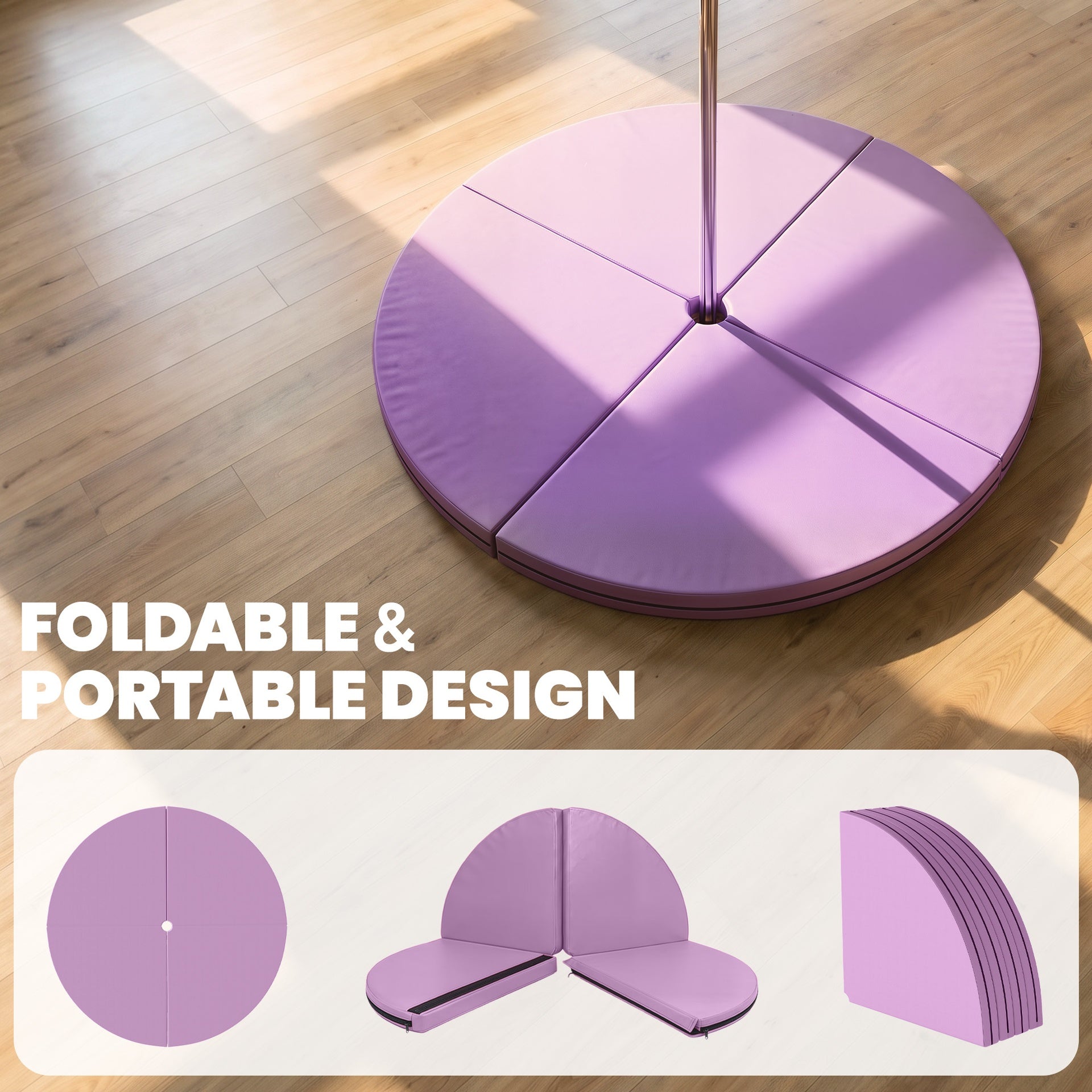 Soozier Pole Dance Mat, 2"T x 5'W Folding Pole Crash Mat for Home, Lightweight and Foldable, Light Purple