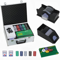 Soozier Poker Chip Set with Aluminum Case, Card Shuffler, 300 Chips, 2 Decks of Cards, Dealer Button for Texas Holdem Blackjack