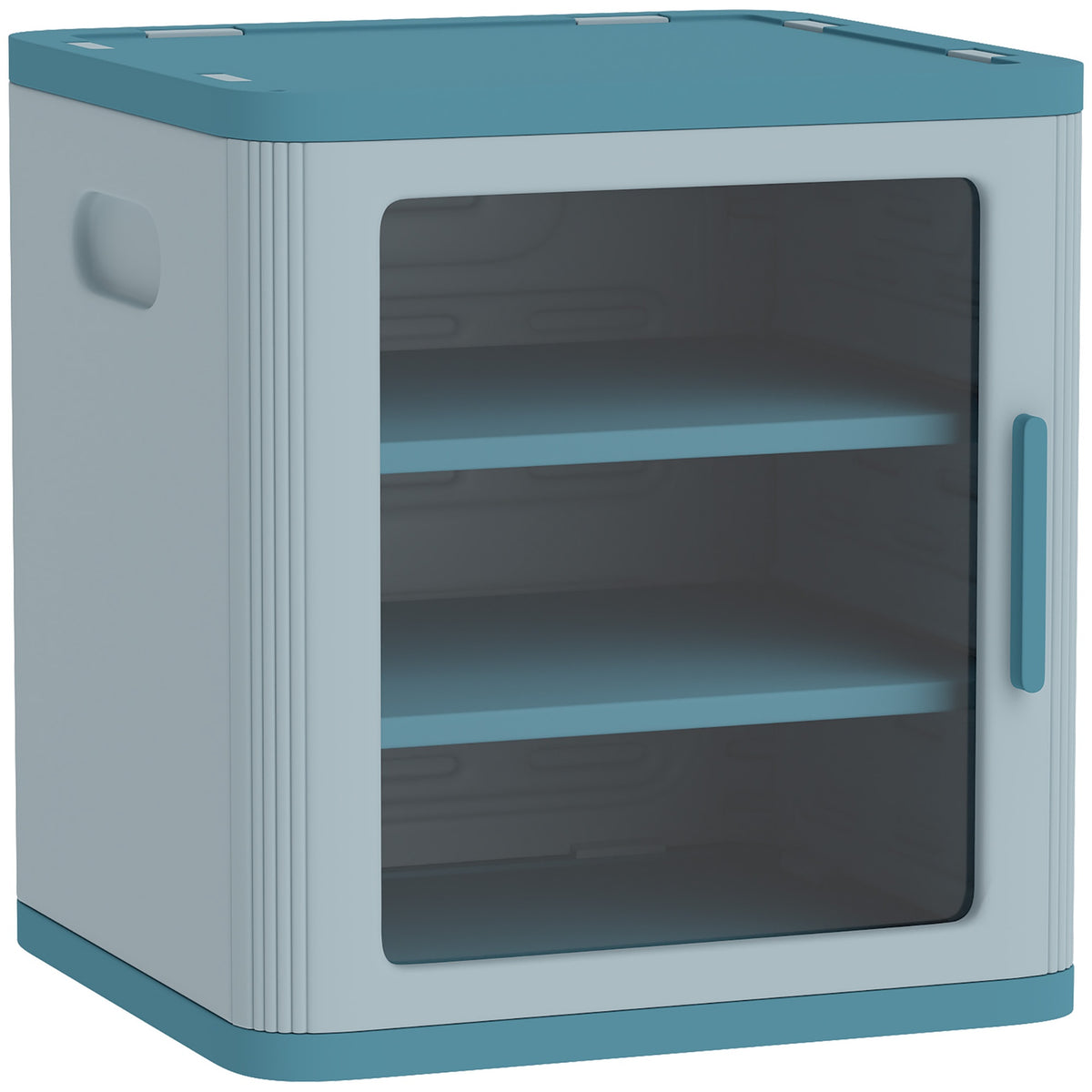 Qaba Toy Storage Organizer, 3 Tier Adjustable Toy Storage Cabinet Dustproof HDPE Plastic, Transparent Door, Light Blue