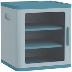 Qaba Toy Storage Organizer, 3 Tier Adjustable Toy Storage Cabinet Dustproof HDPE Plastic, Transparent Door, Light Blue