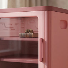 Qaba Toy Storage Organizer, 3 Tier Adjustable Toy Storage Cabinet Dustproof HDPE Plastic, Transparent Door, Pink