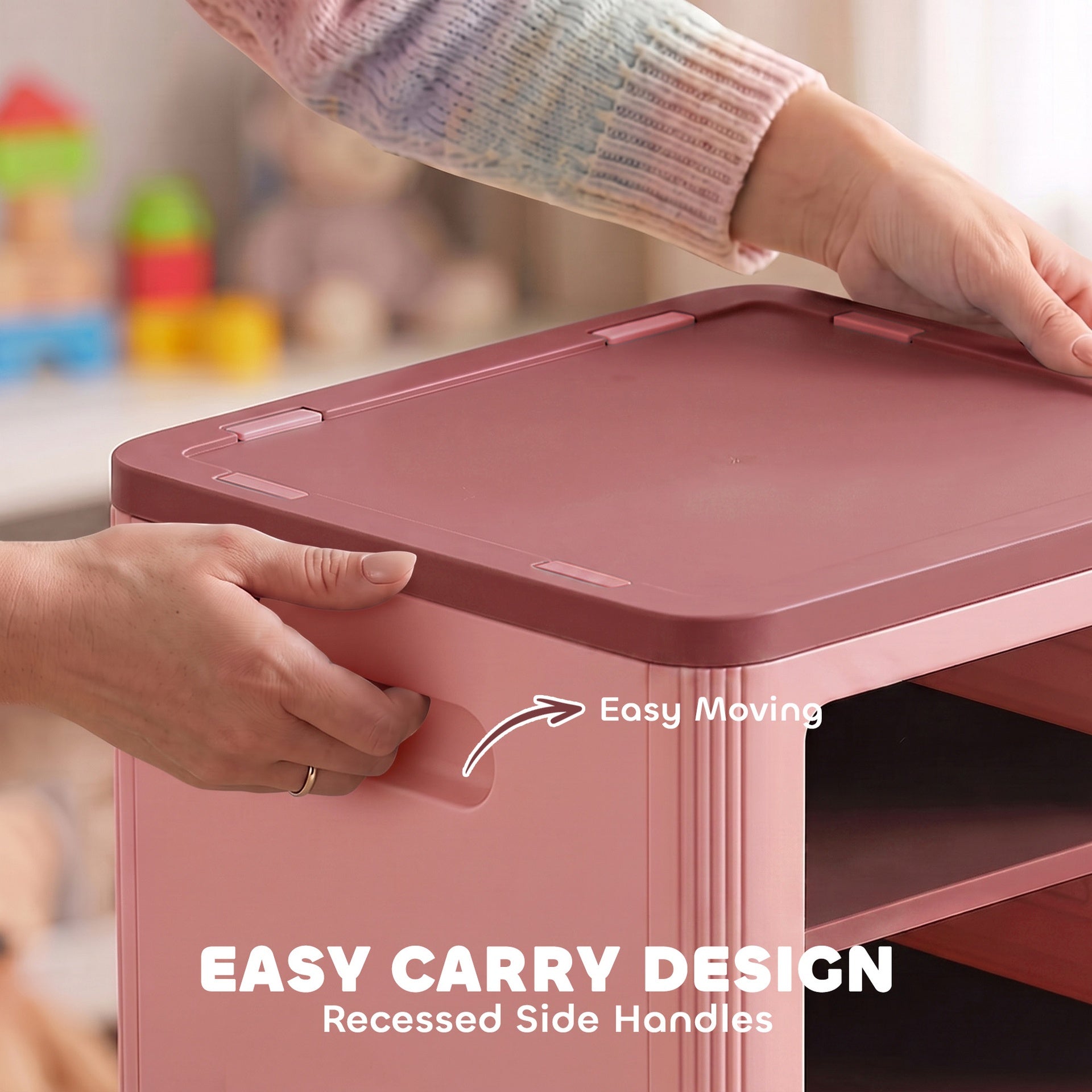 Qaba Toy Storage Organizer, 3 Tier Adjustable Toy Storage Cabinet Dustproof HDPE Plastic, Transparent Door, Pink