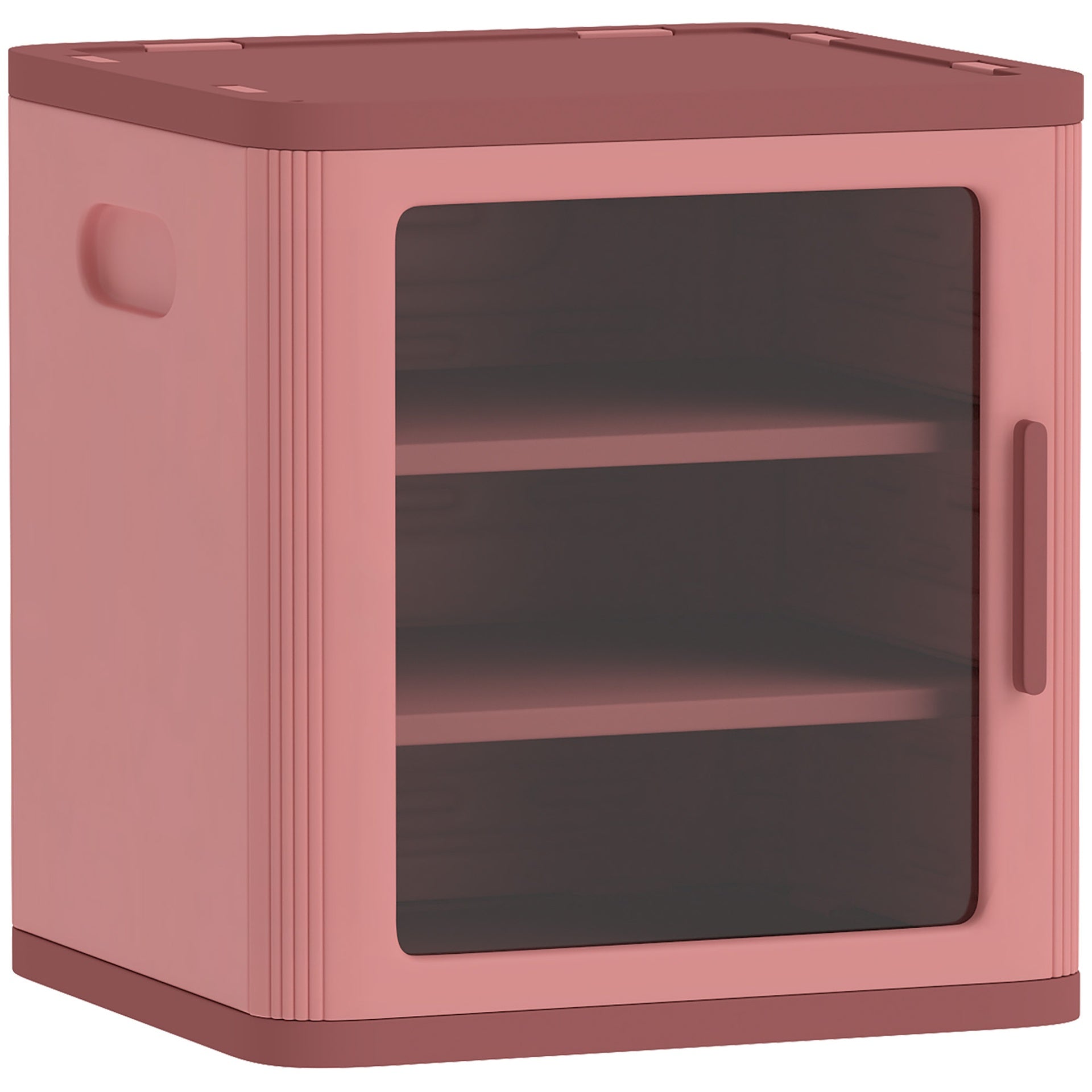 Qaba Toy Storage Organizer, 3 Tier Adjustable Toy Storage Cabinet Dustproof HDPE Plastic, Transparent Door, Pink