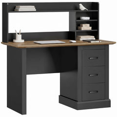 HOMCOM Computer Desk with 3 Drawers and Storage Shelves, 47" Home Office Study Writing Table, Walnut and Black