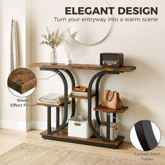 HOMCOM 42.5" Modern Console Table, 3-Tier Narrow Entryway Table with Open Storage Shelves for Entryway, Rustic Brown