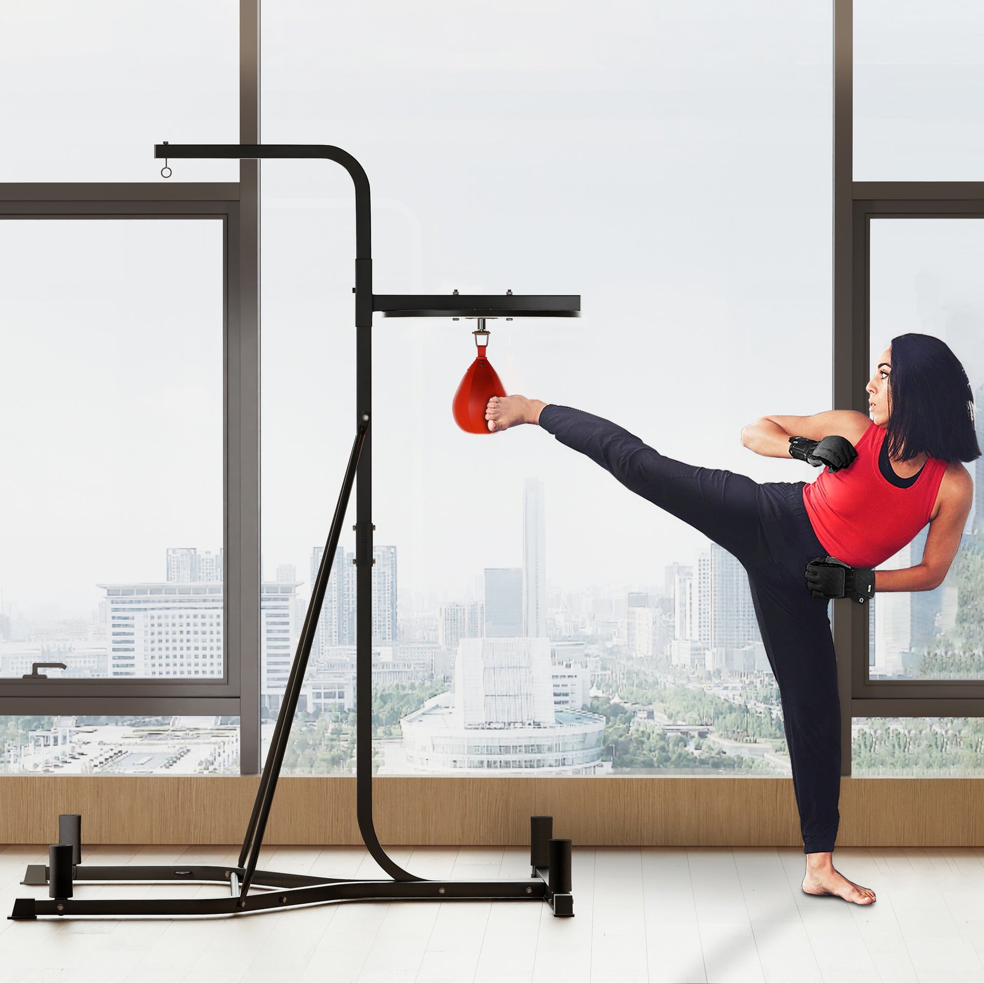 Soozier 2-in-1 Punching Bag Stand, Adjustable Height Heavy Bag Stand with Weighted Base and Speed Bag for Home, Black
