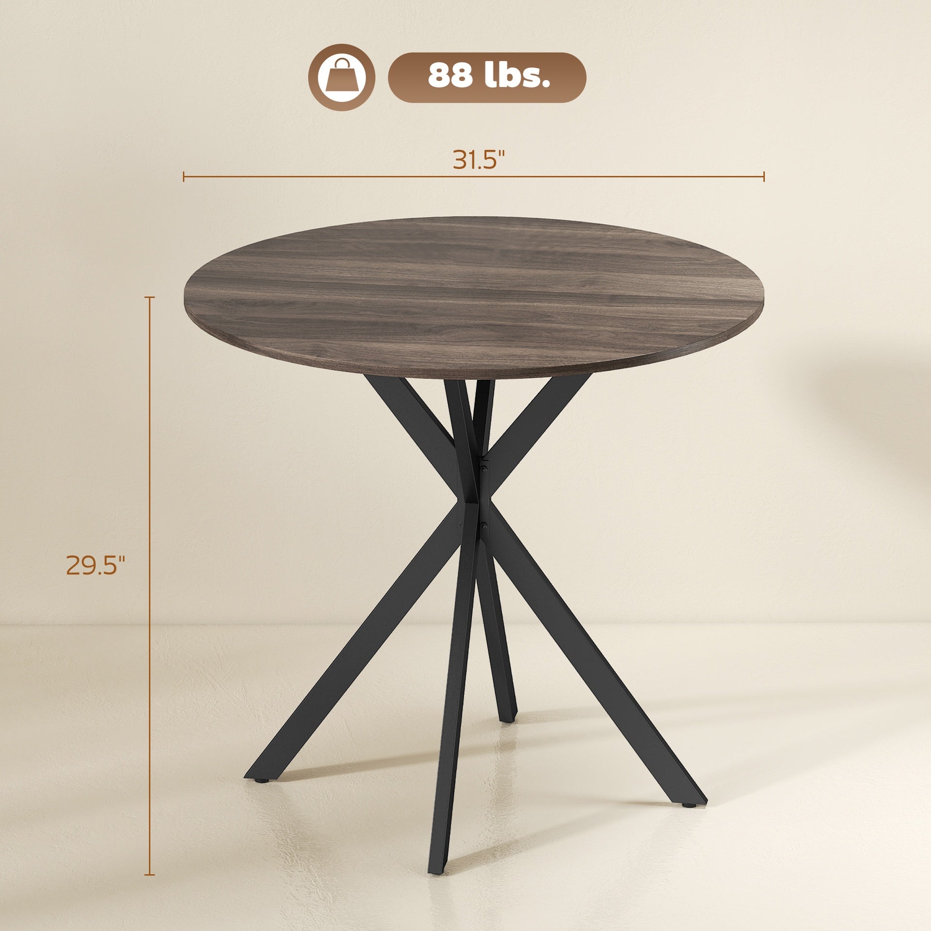 HOMCOM 31.5" Small Round Dining Table for 2, Industrial Kitchen Table with Cross Steel Legs for Dining Room, Distressed Brown