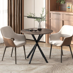 HOMCOM 31.5" Small Round Dining Table for 2, Industrial Kitchen Table with Cross Steel Legs for Dining Room, Distressed Brown