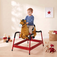 Qaba Kids Spring Rocking Horse, Ride on Horse with Neighing Sounds, Plush Animal Ride on Toy for Ages 3+ Years, Brown