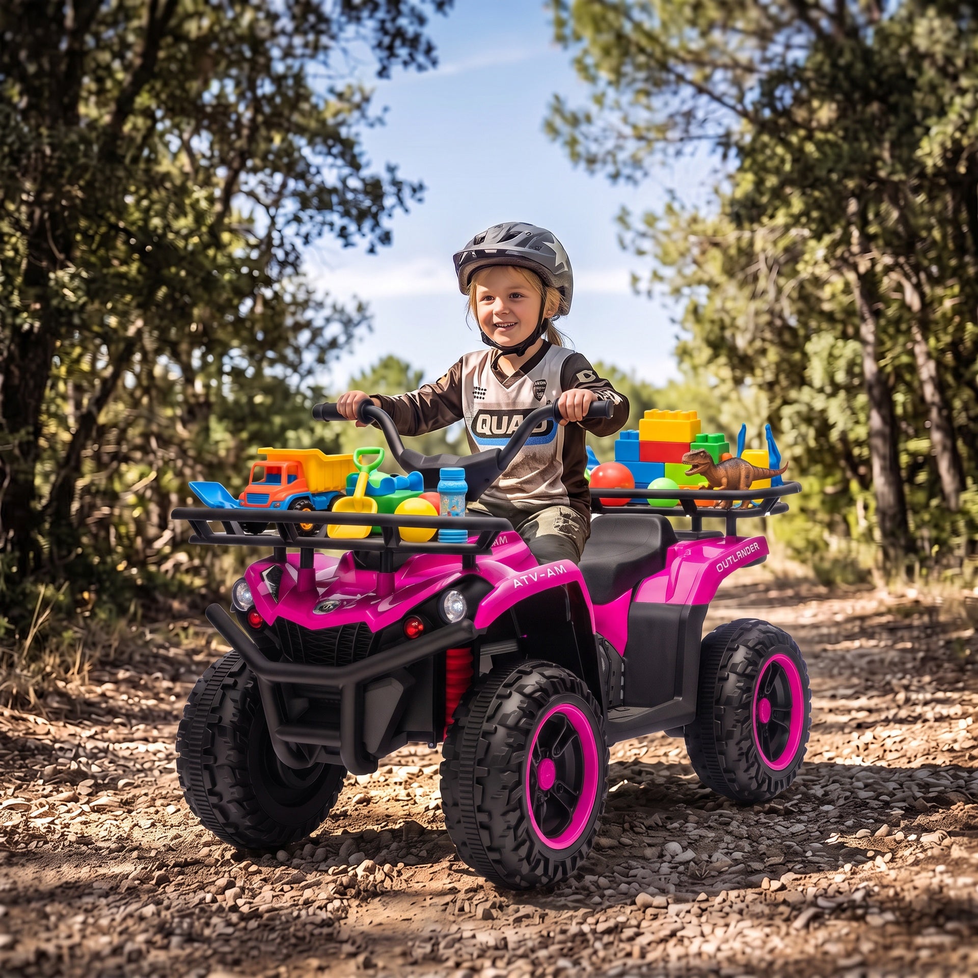 Qaba 24V Ride on ATV, 4 Wheeler for Kids with Dual Motors, Soft Start, Battery Display, Music, Lights for 3-8 Years, Pink