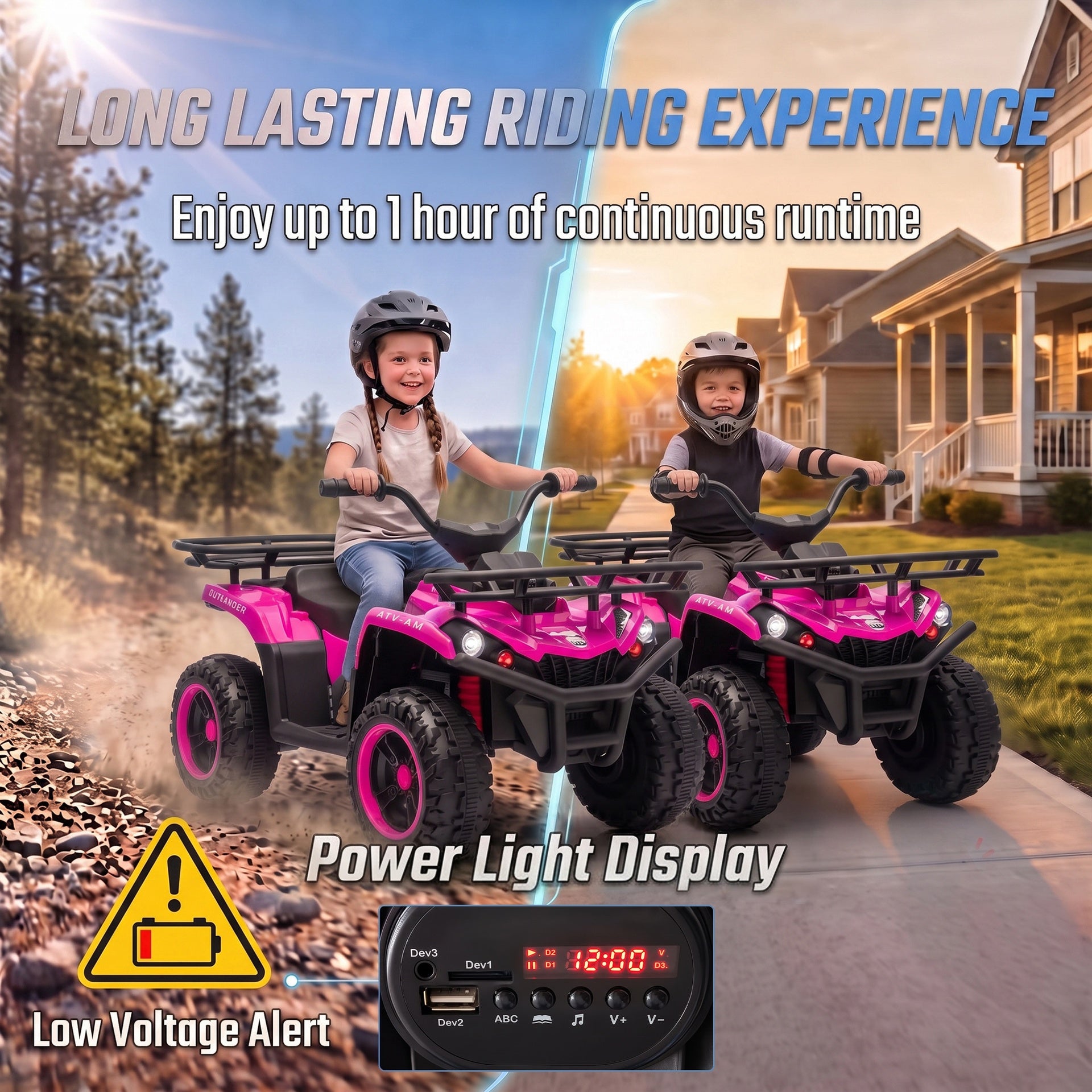 Qaba 24V Ride on ATV, 4 Wheeler for Kids with Dual Motors, Soft Start, Battery Display, Music, Lights for 3-8 Years, Pink