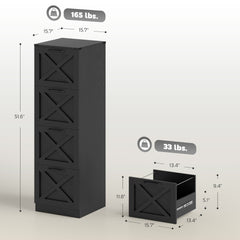 HOMCOM Vertical Storage Drawers Farmhouse X Pattern Printer Stand Fits Letter Files 4 Drawers Black