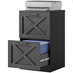 HOMCOM Vertical Storage Drawers Farmhouse X Pattern Printer Stand Fits Letter Files 2 Drawers Black