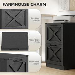 HOMCOM Vertical Storage Drawers Farmhouse X Pattern Printer Stand Fits Letter Files 2 Drawers Black
