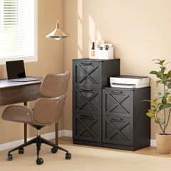 HOMCOM Vertical Storage Drawers Farmhouse X Pattern Printer Stand Fits Letter Files 2 Drawers Black