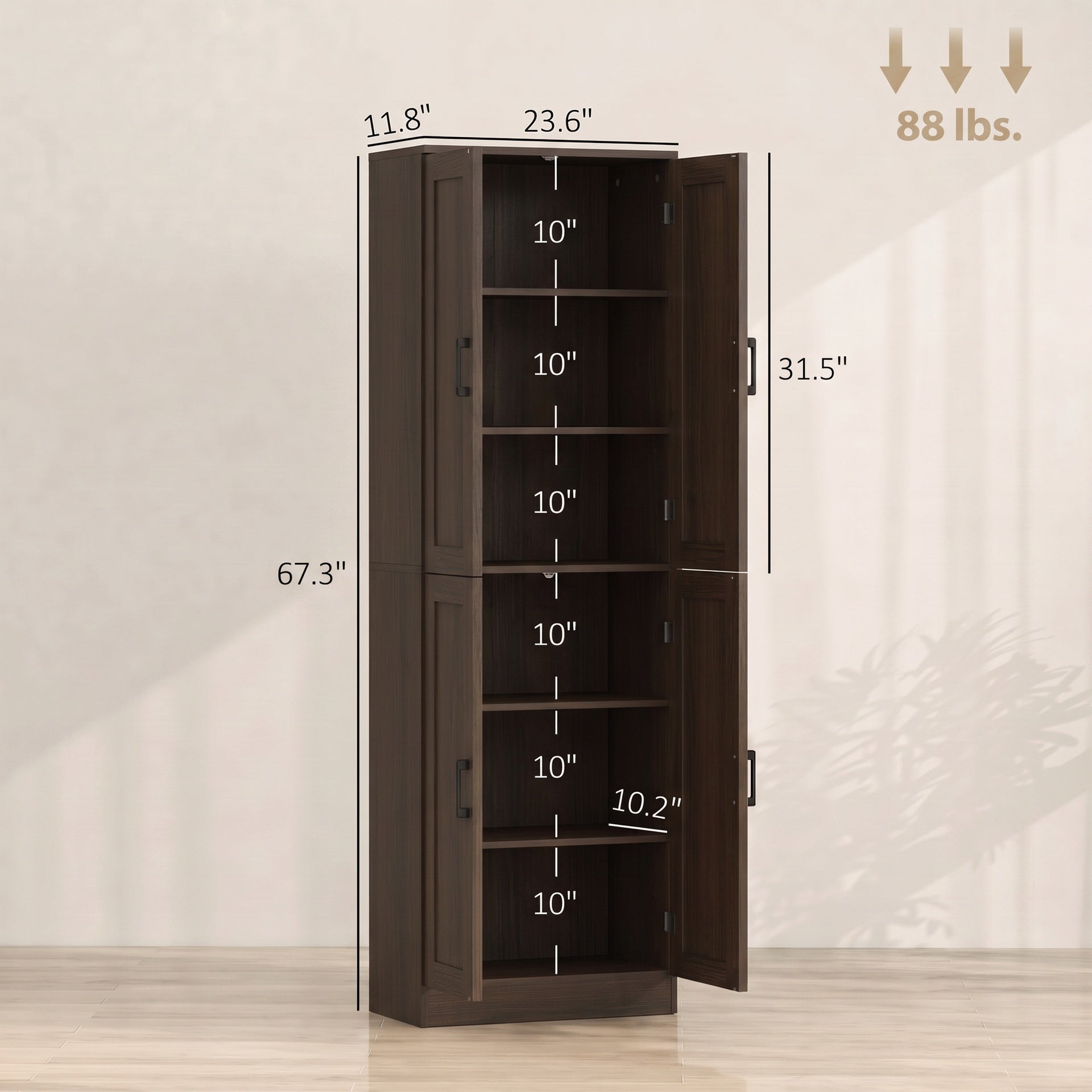 HOMCOM Freestanding Kitchen Pantry, 4-Door Kitchen Pantry Cabinet with Adjustable Shelves and Doors, Brown