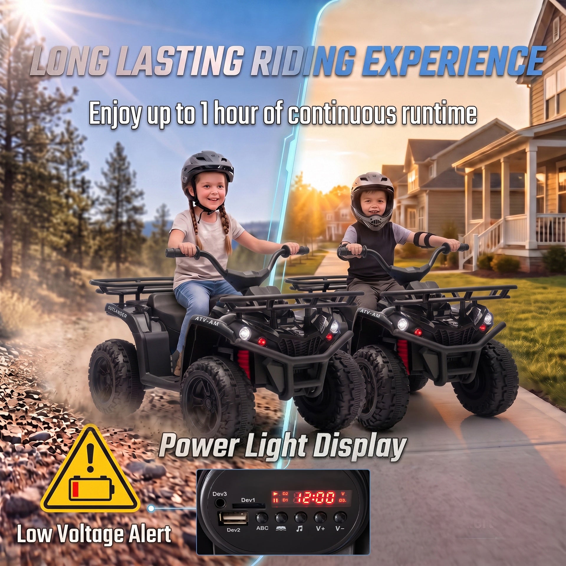 Qaba 24V Ride on ATV, 4 Wheeler for Kids with Dual Motors, Soft Start, Battery Display, Music, Lights for 3-8 Years, Black