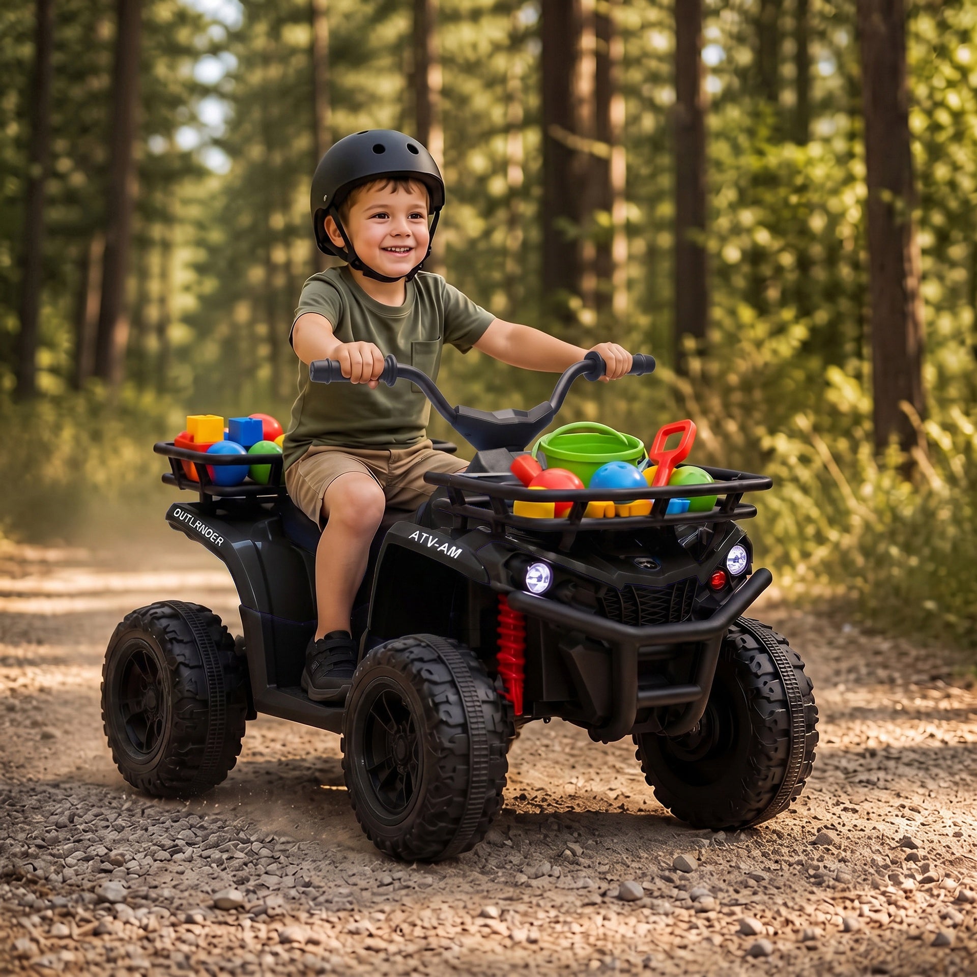 Qaba 24V Ride on ATV, 4 Wheeler for Kids with Dual Motors, Soft Start, Battery Display, Music, Lights for 3-8 Years, Black
