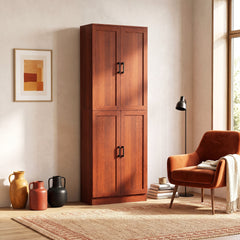 HOMCOM Freestanding Kitchen Pantry, 4-Door Kitchen Pantry Cabinet with Adjustable Shelves and Doors, Dark Brown